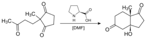 Example of L-proline catalyzed reaction.